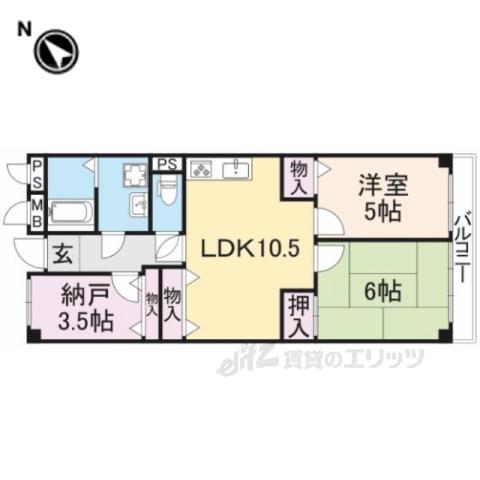 ローレルハイツあやめ池(2LDK/3階)の間取り写真
