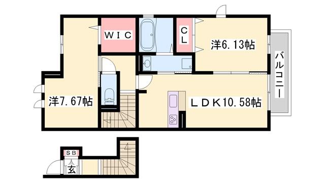 エスポワールひかりが丘 B(2LDK/2階)の間取り写真