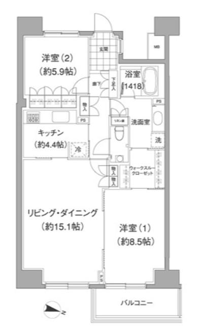 アビティ目黒(2LDK/5階)の間取り写真