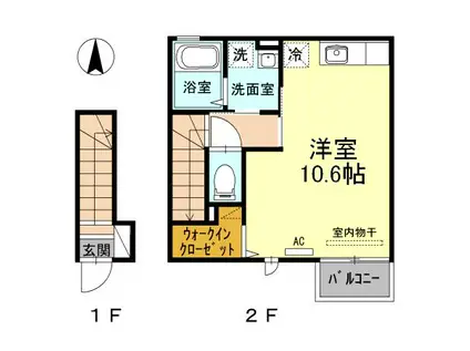 フロース(ワンルーム/2階)の間取り写真