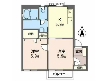グランソレイユC(2K/1階)の間取り写真