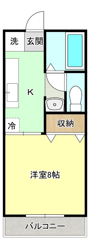 ドミールつかさB(1K/1階)の間取り写真