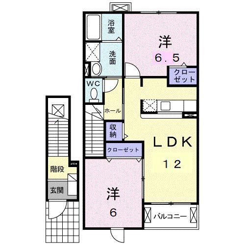 キャトルセゾン(2LDK/2階)の間取り写真