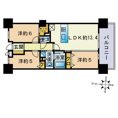 ブライトクロス博多サウス(3LDK/5階)の間取り写真