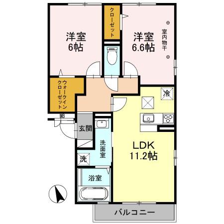 アンクレージュせんげん台(2LDK/1階)の間取り写真
