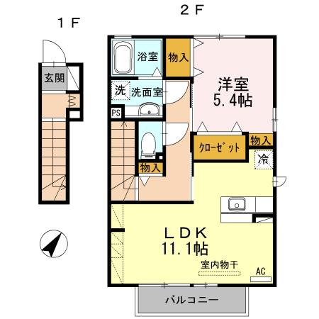 ウィット蔵子(1LDK/2階)の間取り写真