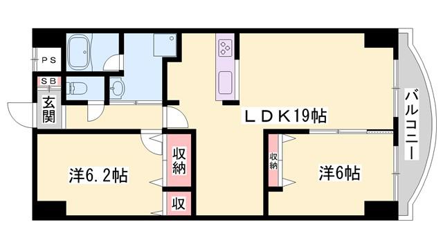手柄アートスカイハイツ(2LDK/8階)の間取り写真
