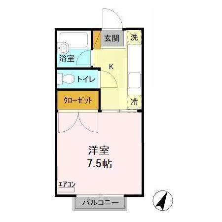 サニーヒルズ薬師台A(1K/1階)の間取り写真
