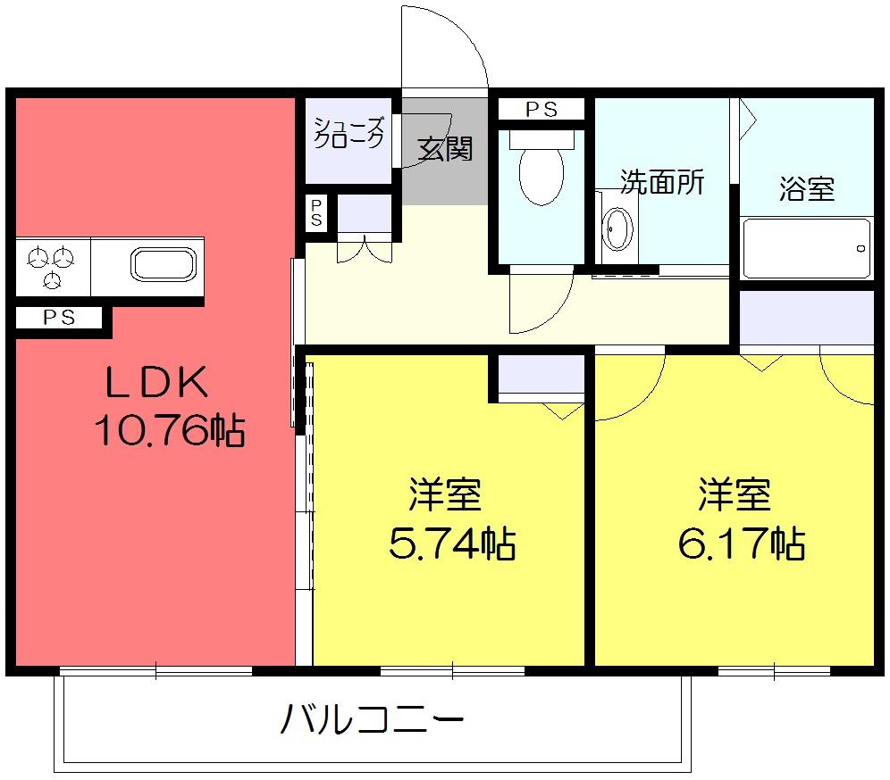 カーボグランデIIIB棟(2LDK/1階)の間取り写真