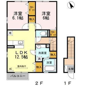 クローバーヒルズ C(2LDK/2階)の間取り写真