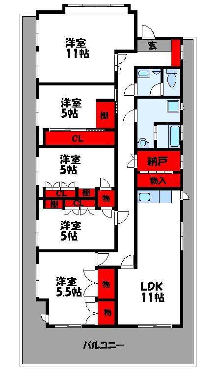 ジョイフル古賀(5SLDK/6階)の間取り写真