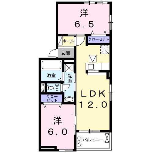 アストラルIIIA(2LDK/1階)の間取り写真