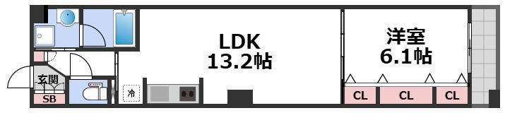 ブラービ南船場(1LDK/10階)の間取り写真