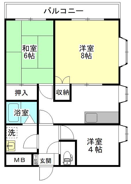 ナカタマンション知手(3K/4階)の間取り写真
