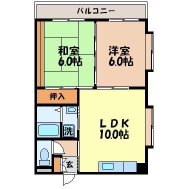 クリスタルハイツ女の都(2LDK/2階)の間取り写真