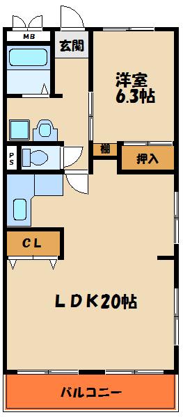 KSハイツ西明石(1LDK/2階)の間取り写真