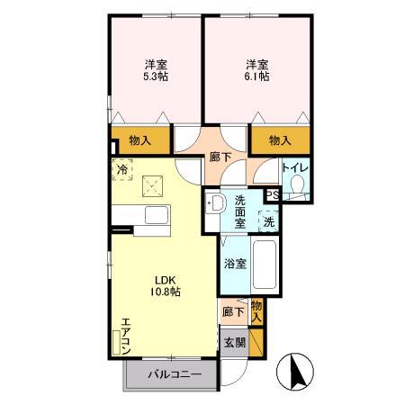 ポラリス I(2LDK/1階)の間取り写真