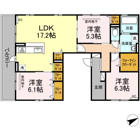 ラフィーネ下荒田(3LDK/3階)の間取り写真