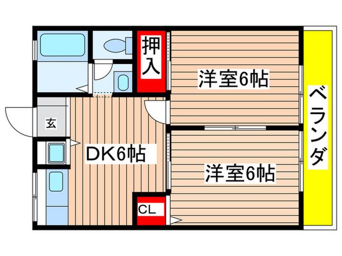 アーブル緑(2DK/1階)の間取り写真