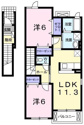 カーサ・ルーチェ(2LDK/2階)の間取り写真