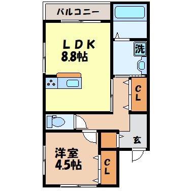 SIGNPOST嬉里 B棟(1LDK/2階)の間取り写真