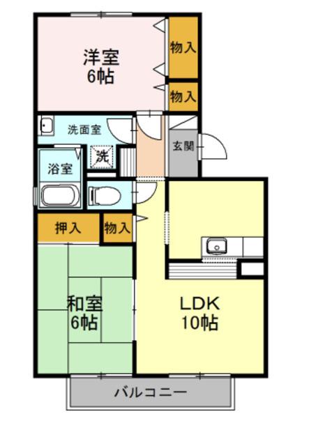 フレンドコーポ B棟(2LDK/2階)の間取り写真