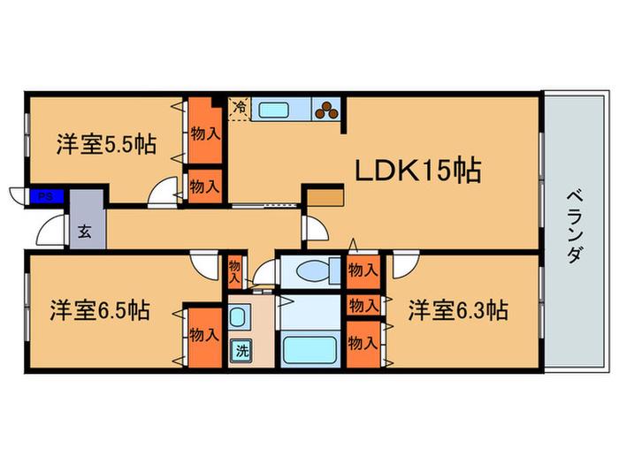エクレール西井(3LDK/2階)の間取り写真