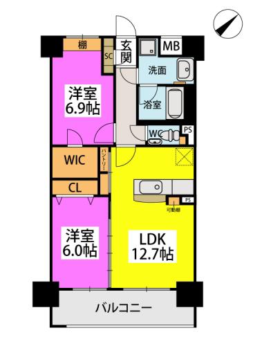 アンドルーツ駅東(2LDK/9階)の間取り写真