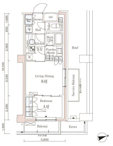 パークアクシス市谷左内町(1LDK/3階)の間取り写真