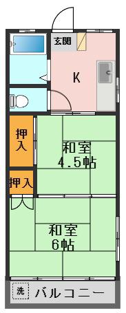 天王マンション(2DK/1階)の間取り写真