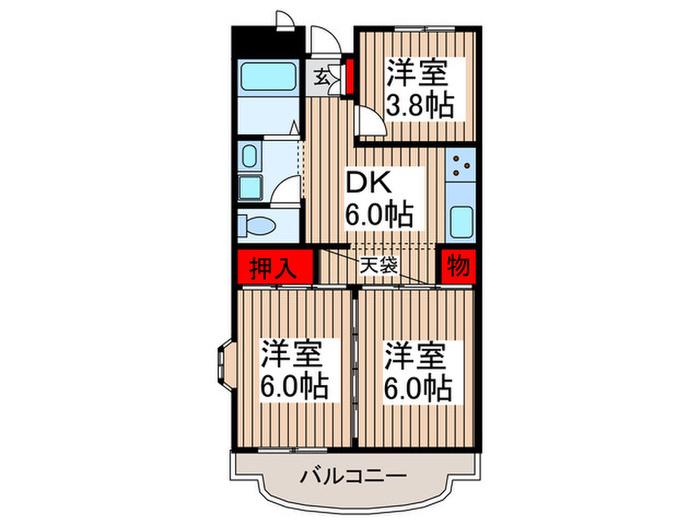 西野台ガーデニア(3DK/3階)の間取り写真