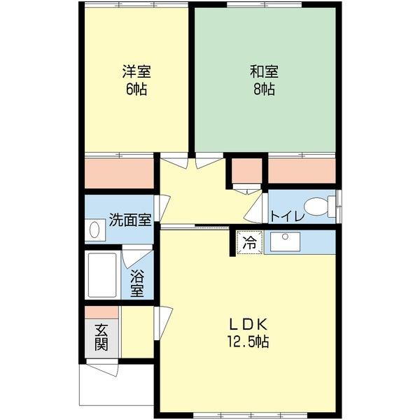 アパルトリョウ(2LDK/1階)の間取り写真