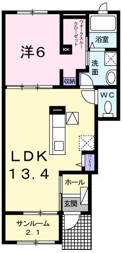 シュクル I(1LDK/1階)の間取り写真
