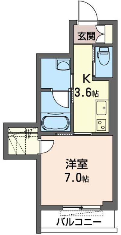 グランツ ヴァルト 津田沼(1K/2階)の間取り写真