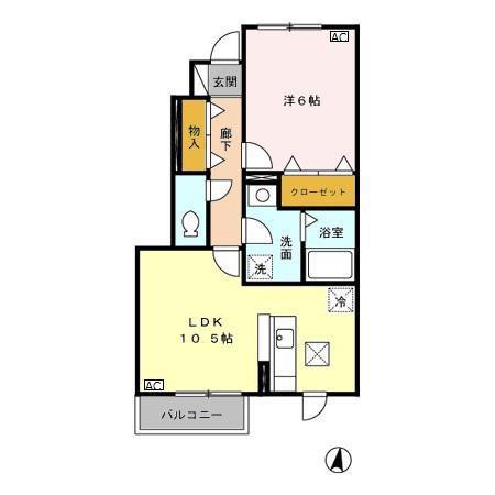 ロイヤルタウン染地台C(1LDK/1階)の間取り写真