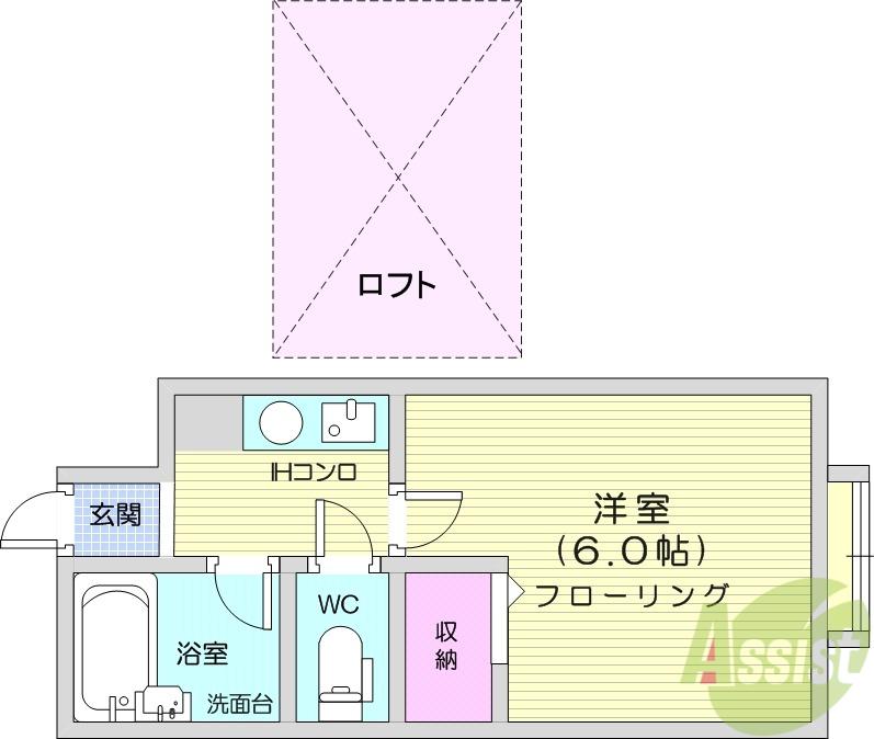 ベルシティ木ノ下(1K/2階)の間取り写真