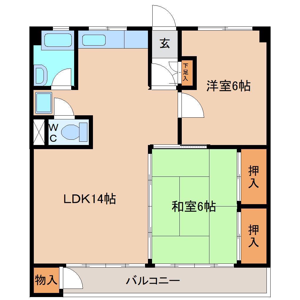 西郡山ビル(2LDK/3階)の間取り写真