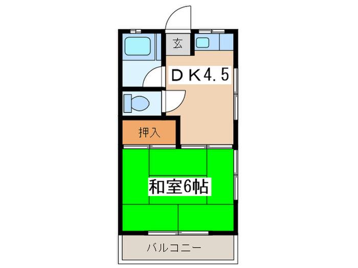 コーポふじ(1DK/2階)の間取り写真