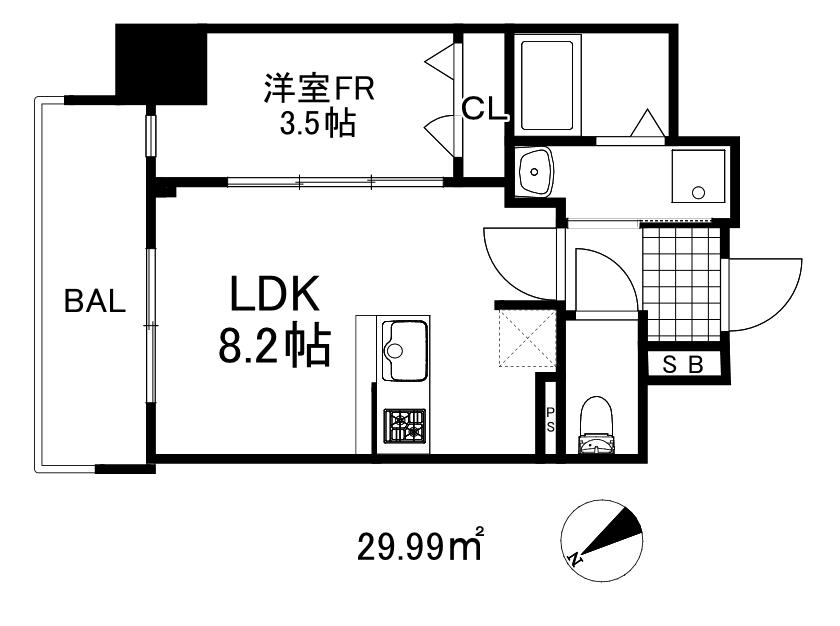 ディアレイシャス湊川公園(1LDK/9階)の間取り写真