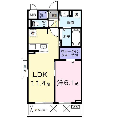 ルポン ボヌール(1LDK/2階)の間取り写真