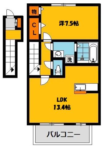 ロイヤルアドバンス A(1LDK/2階)の間取り写真