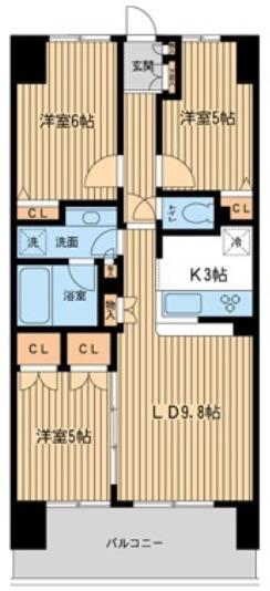 エコロジー千葉みなとレジデンス(3LDK/2階)の間取り写真