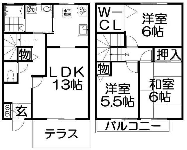 フレスコ(3LDK/1階)の間取り写真