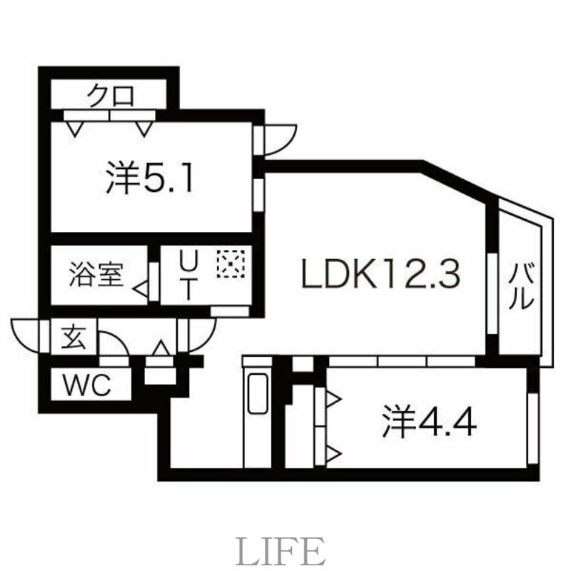サリーレ新札幌B(2LDK/3階)の間取り写真