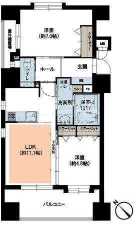 ジョイナス東比恵(2LDK/5階)の間取り写真