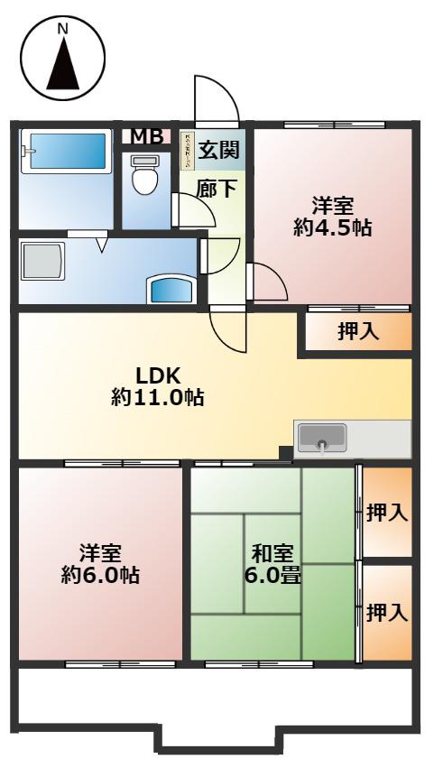 フランソレイユ(3LDK/3階)の間取り写真