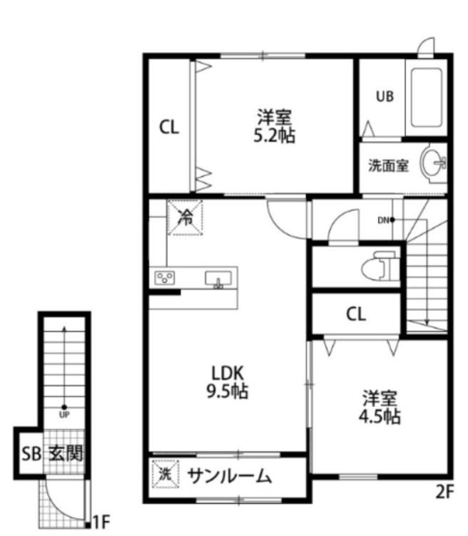 GRACE神道寺2号館(2LDK/2階)の間取り写真
