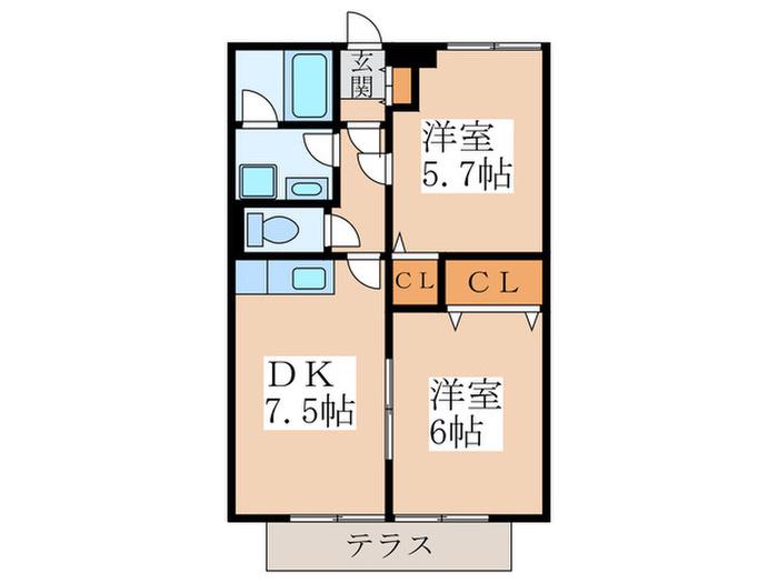 グリーンレジデンス(2DK/2階)の間取り写真