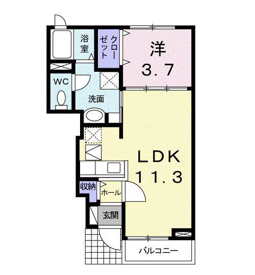 メゾンドソレイユII(1LDK/1階)の間取り写真