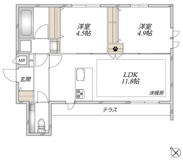 クオーレ谷中(2LDK/1階)の間取り写真